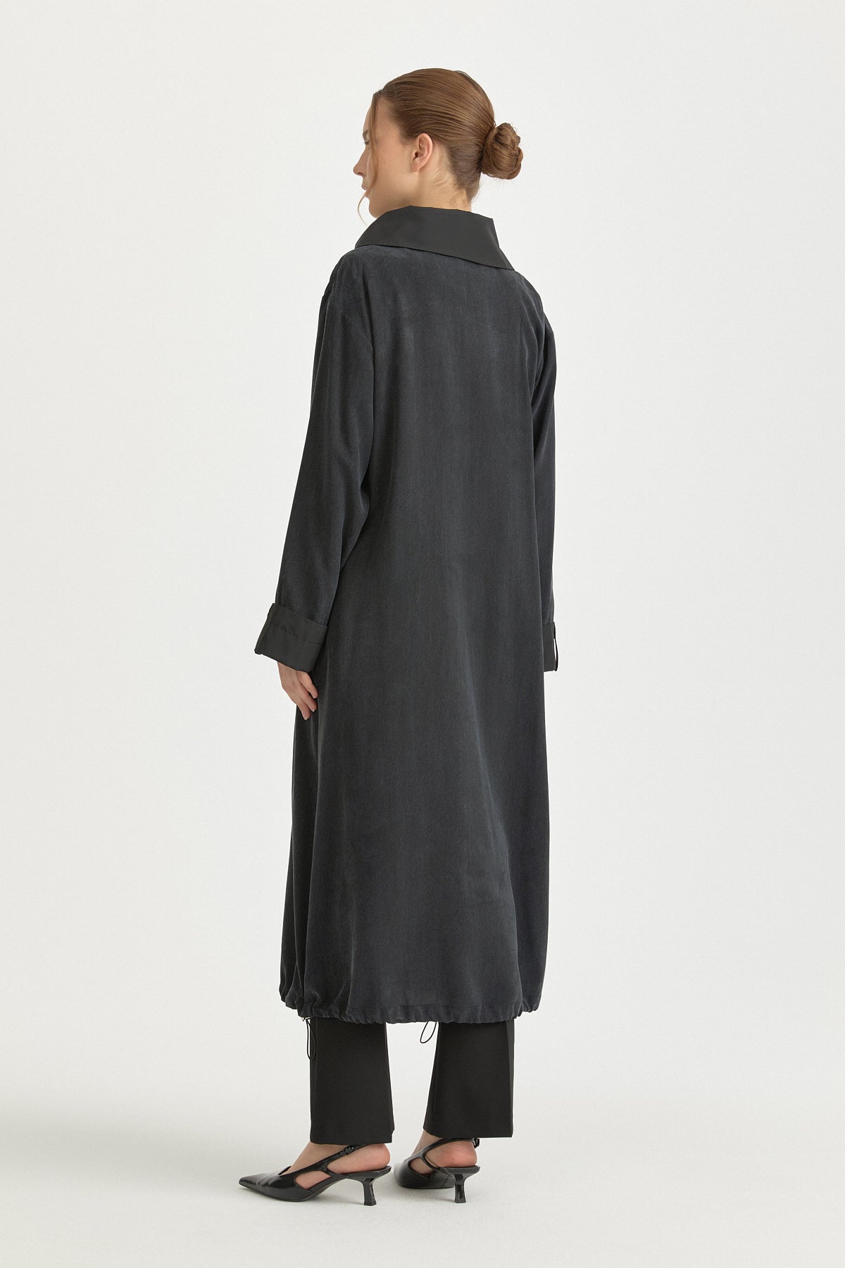 Comfort Fit Lyocell Shirt with Collar Detail - Black