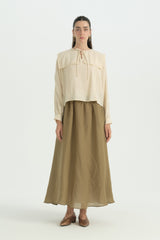 Cotton Blouse with Tie-Neck Detail - Cream
