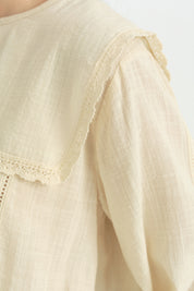Cotton Blouse with Tie-Neck Detail - Cream