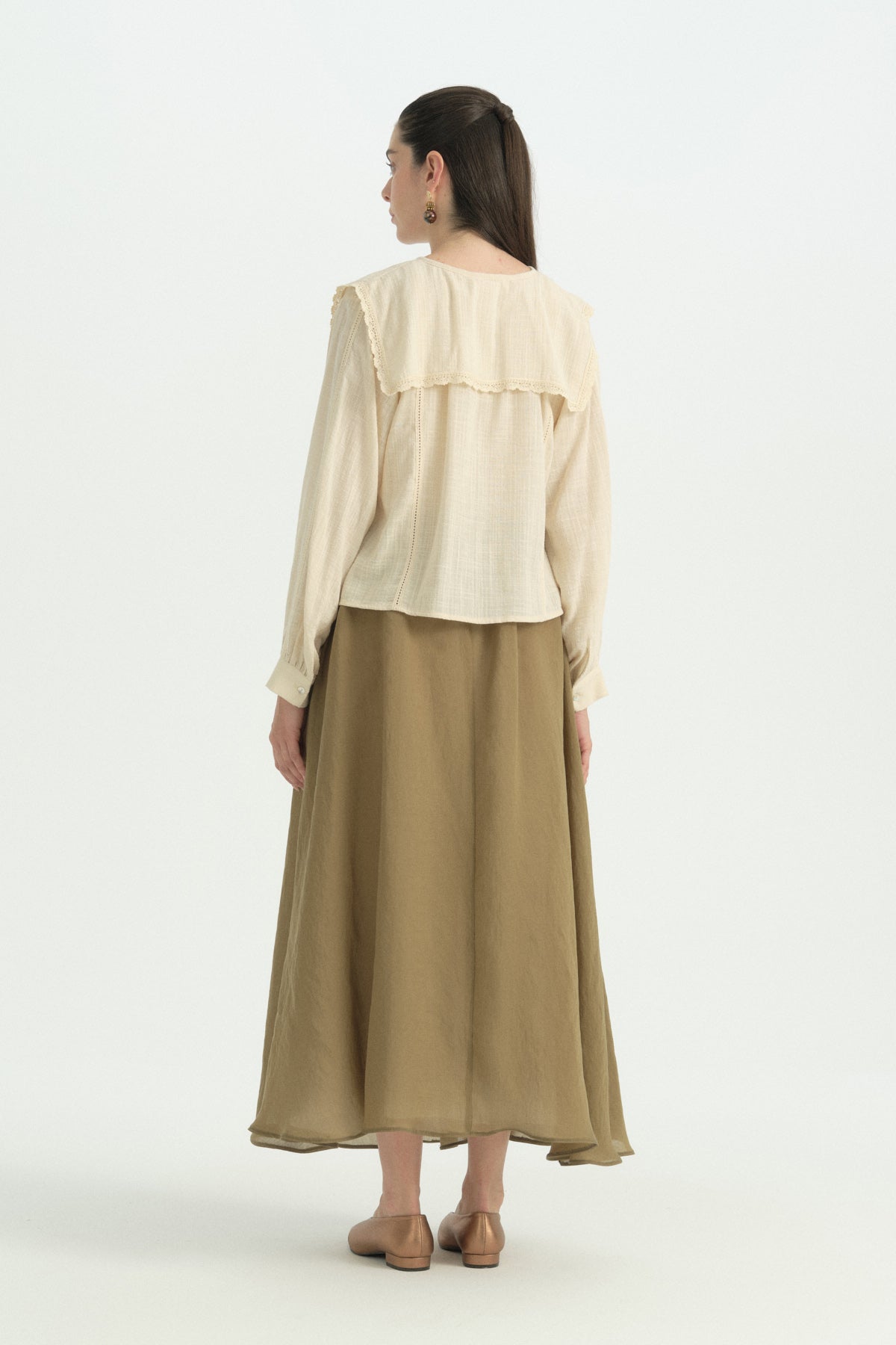 Cotton Blouse with Tie-Neck Detail - Cream