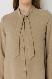 Yakası Bağlamalı Basic Tunik - Bej