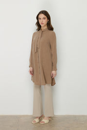 Yakası Bağlamalı Basic Tunik - Camel