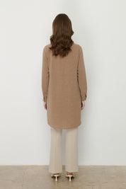 Yakası Bağlamalı Basic Tunik - Camel