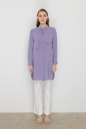 Yakası Bağlamalı Basic Tunik - Lila