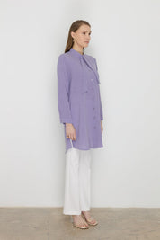 Yakası Bağlamalı Basic Tunik - Lila