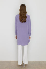 Yakası Bağlamalı Basic Tunik - Lila