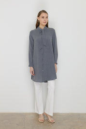 Yakası Bağlamalı Basic Tunik - Siyah