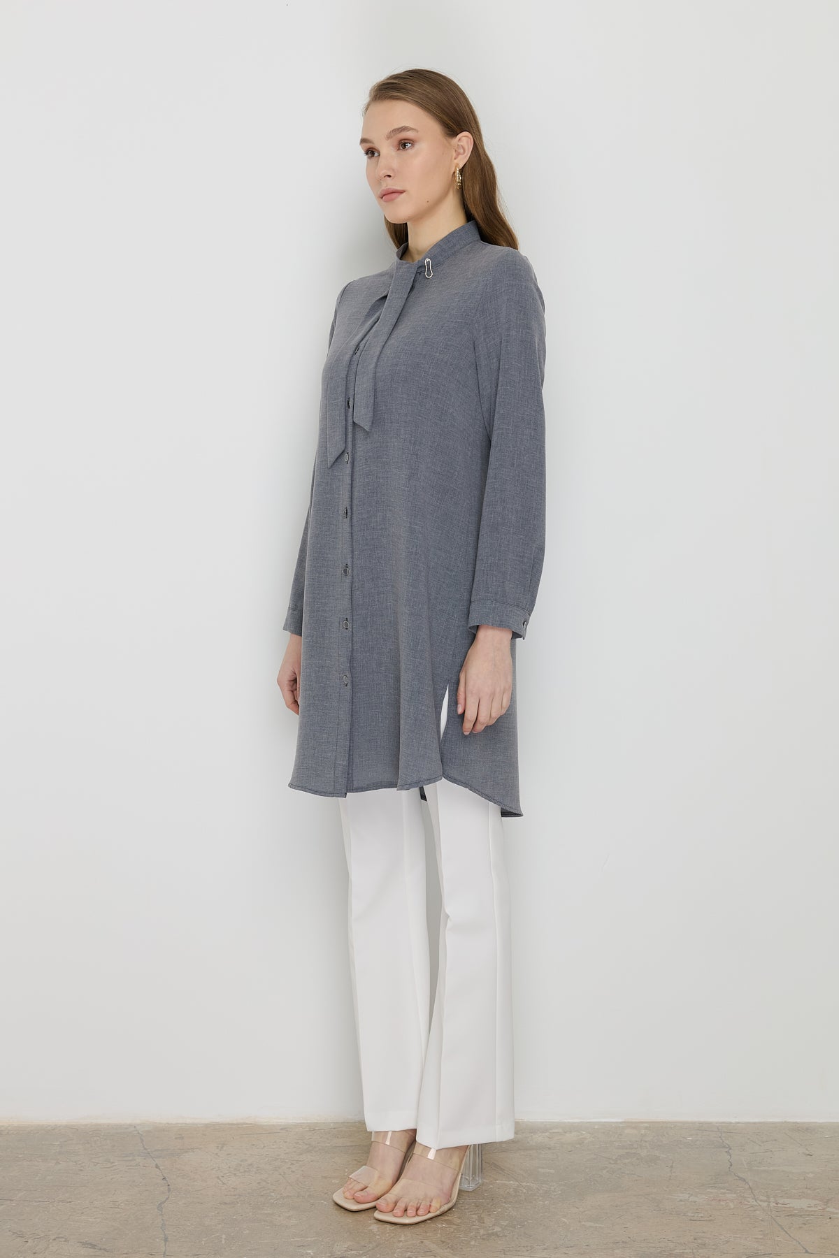 Tie-Neck Basic Tunic - Black