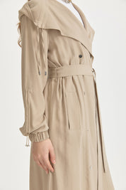 Gathered Neck Belted Crossover Modal Cape - Beige