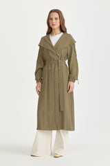 Belted Wrap Modal Cape with Gathered Collar - Khaki