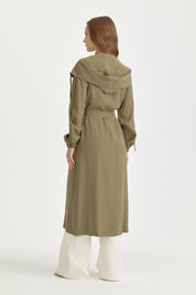 Belted Wrap Modal Cape with Gathered Collar - Khaki