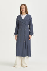 Wrap Modal Cover-Up with Gathered Collar and Belt - Indigo