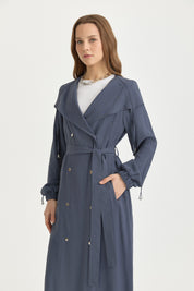Wrap Modal Cover-Up with Gathered Collar and Belt - Indigo