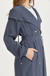 Wrap Modal Cover-Up with Gathered Collar and Belt - Indigo