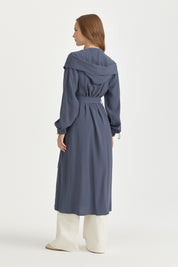 Wrap Modal Cover-Up with Gathered Collar and Belt - Indigo