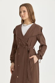 Gathered Collar Belted Wrap Modal Cover-up - Coffee