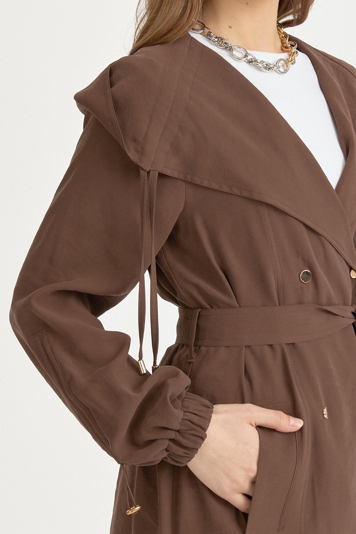 Gathered Collar Belted Wrap Modal Cover-up - Coffee