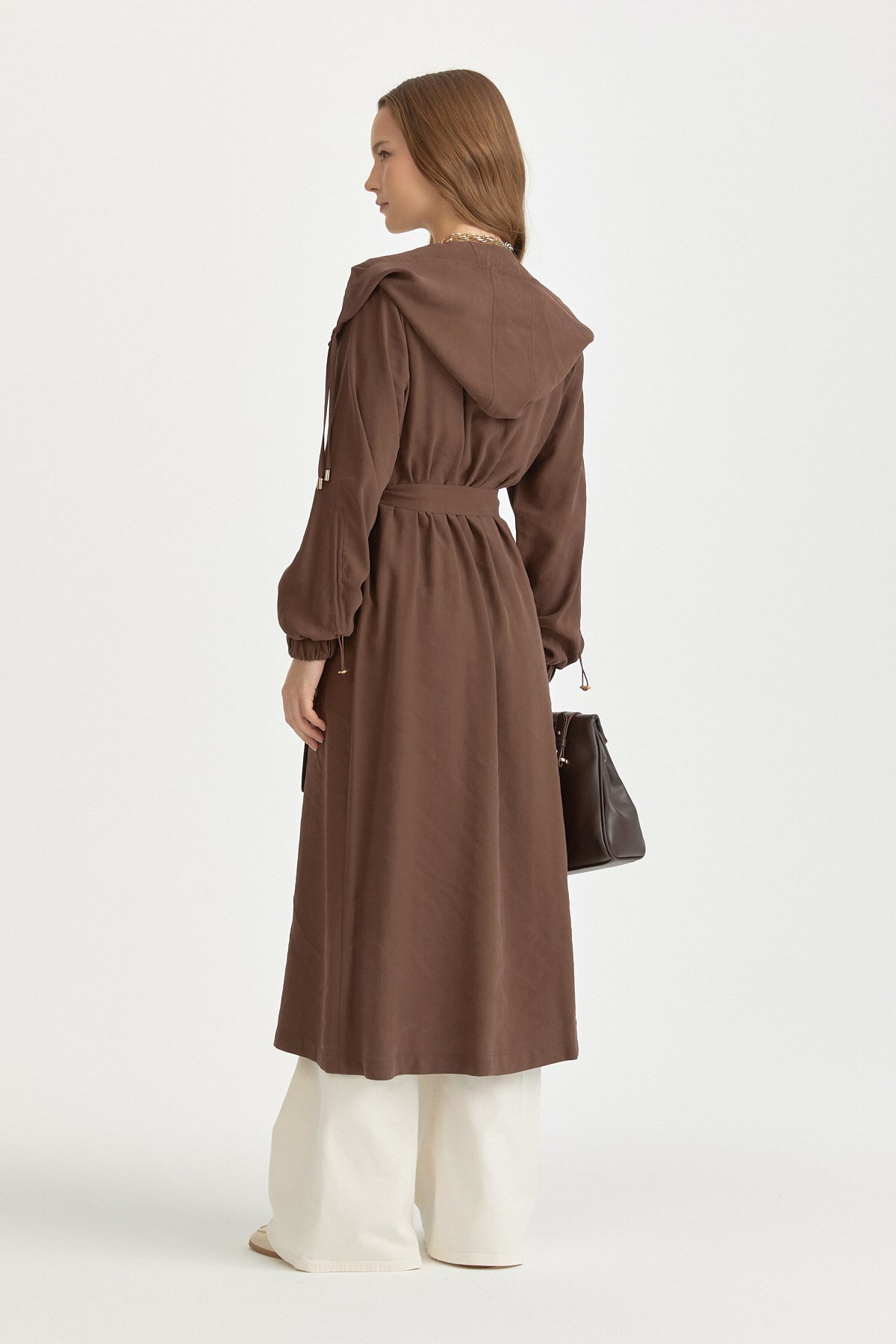 Gathered Collar Belted Wrap Modal Cover-up - Coffee