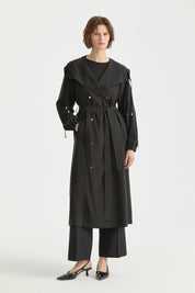 Pleated Collar Belted Wrap Modal Cover-up - Black