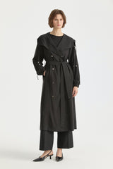 Pleated Collar Belted Wrap Modal Cover-up - Black