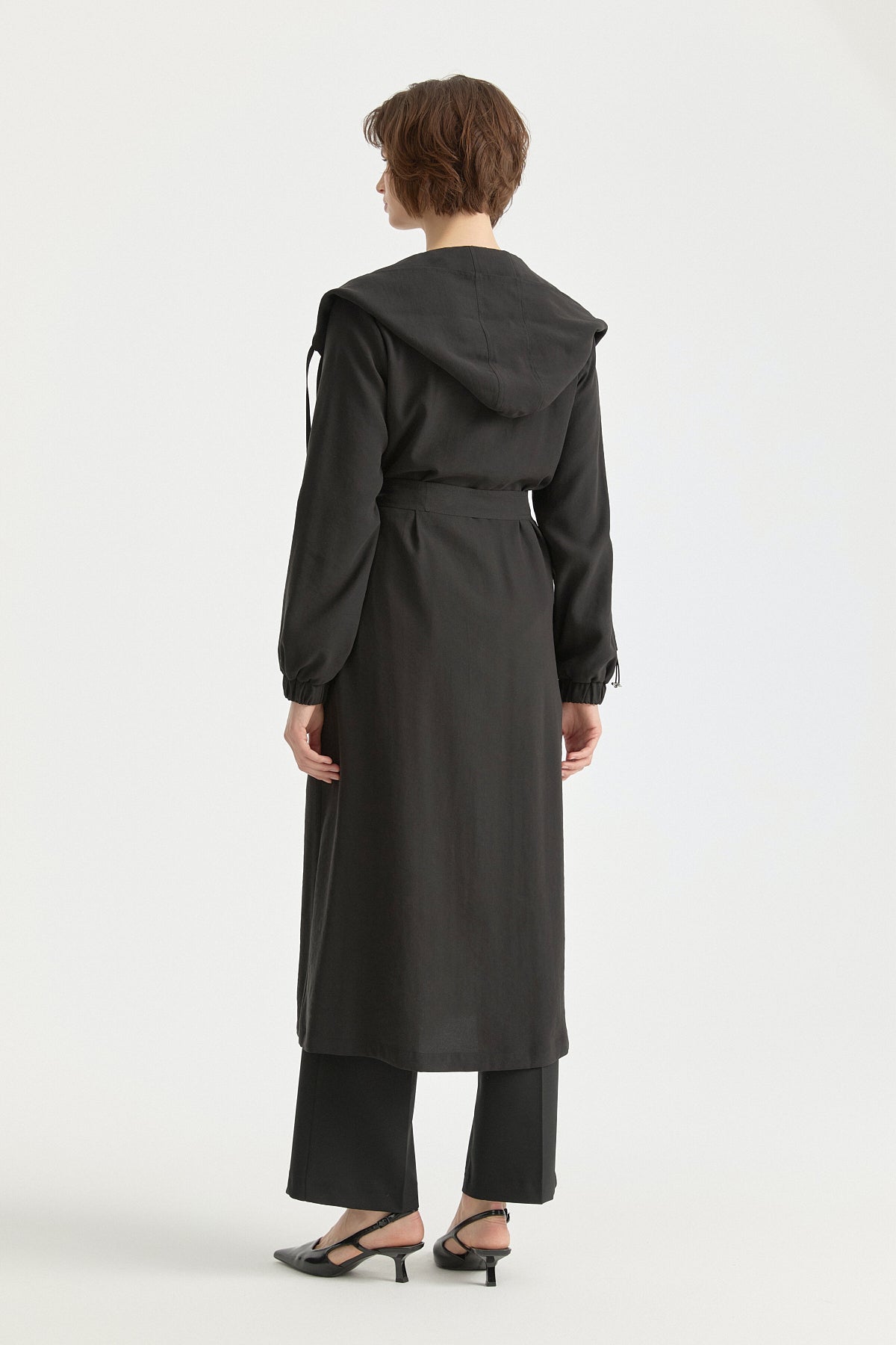 Pleated Collar Belted Wrap Modal Cover-up - Black