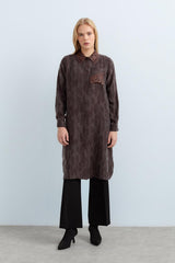 Leather Collar Viscose Tunic - Brown