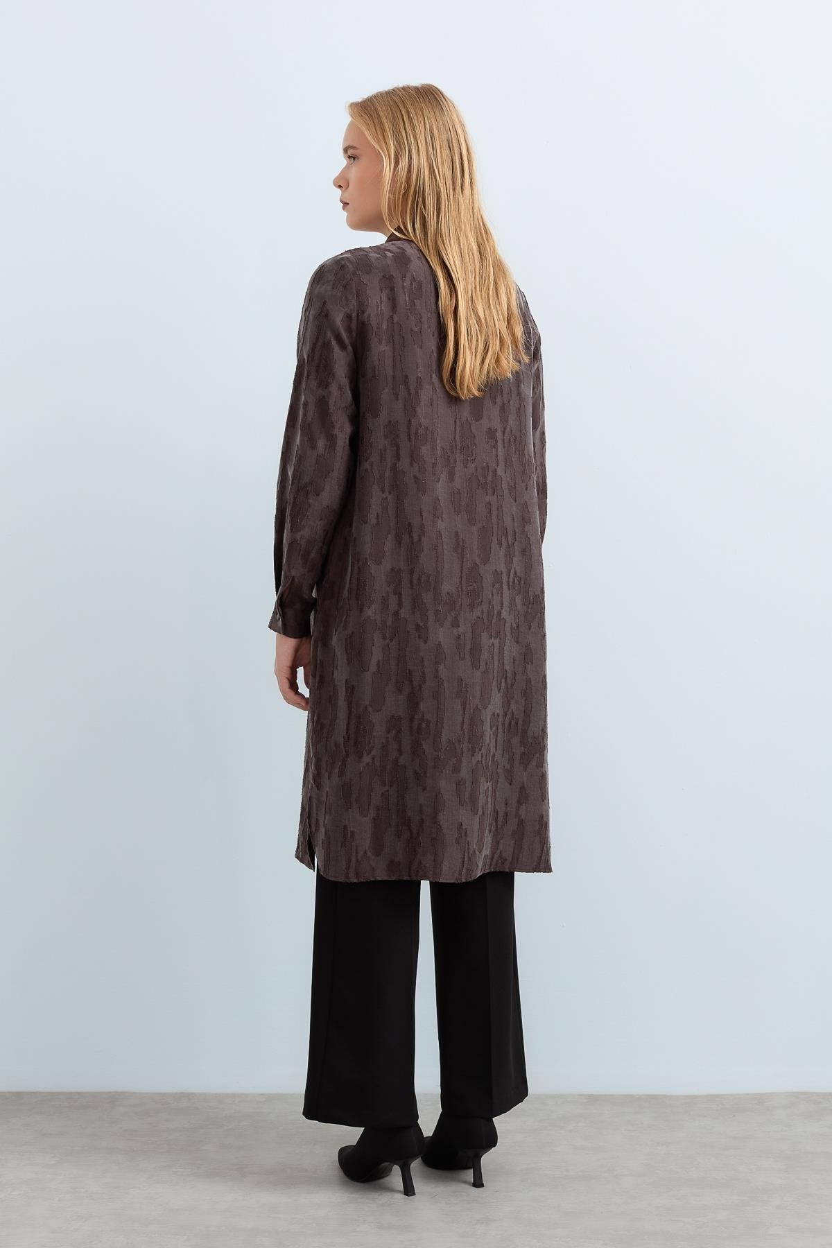 Leather Collar Viscose Tunic - Brown