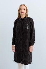 Leather Collar Viscose Tunic - Black