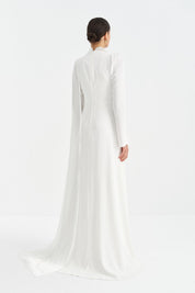 Pearl-Embellished Draped Evening Dress - White