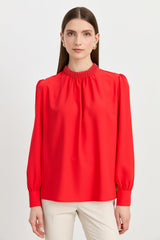 Elegant Blouse with Pearl Embellished Collar - Coral