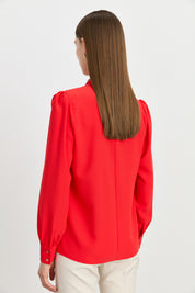 Elegant Blouse with Pearl Embellished Collar - Coral