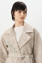 Jacket with Shiny Stone Collar - Mink
