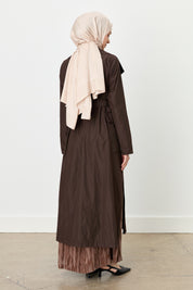 Parachute Belted Kaftan with Sequin Embroidered Collar - Coffee