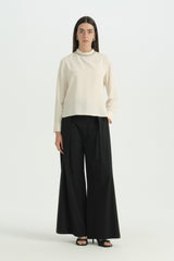 Stylish Blouse with Stone Detail on Collar - Ecru