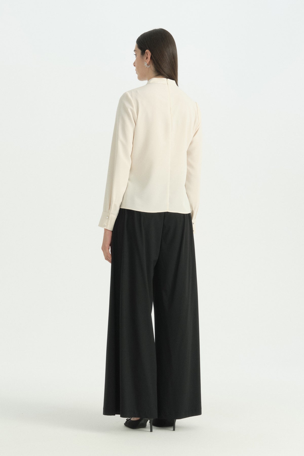 Stylish Blouse with Stone Detail on Collar - Ecru