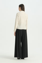 Stylish Blouse with Stone Detail on Collar - Ecru