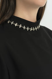 Stylish Blouse with Stone Collar Detail - Black