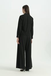 Stylish Blouse with Stone Collar Detail - Black