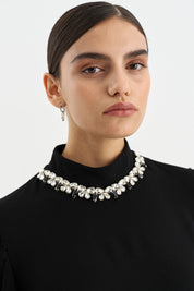 Embellished Collar Balloon Sleeve Dress - Black