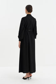 Embellished Collar Balloon Sleeve Dress - Black