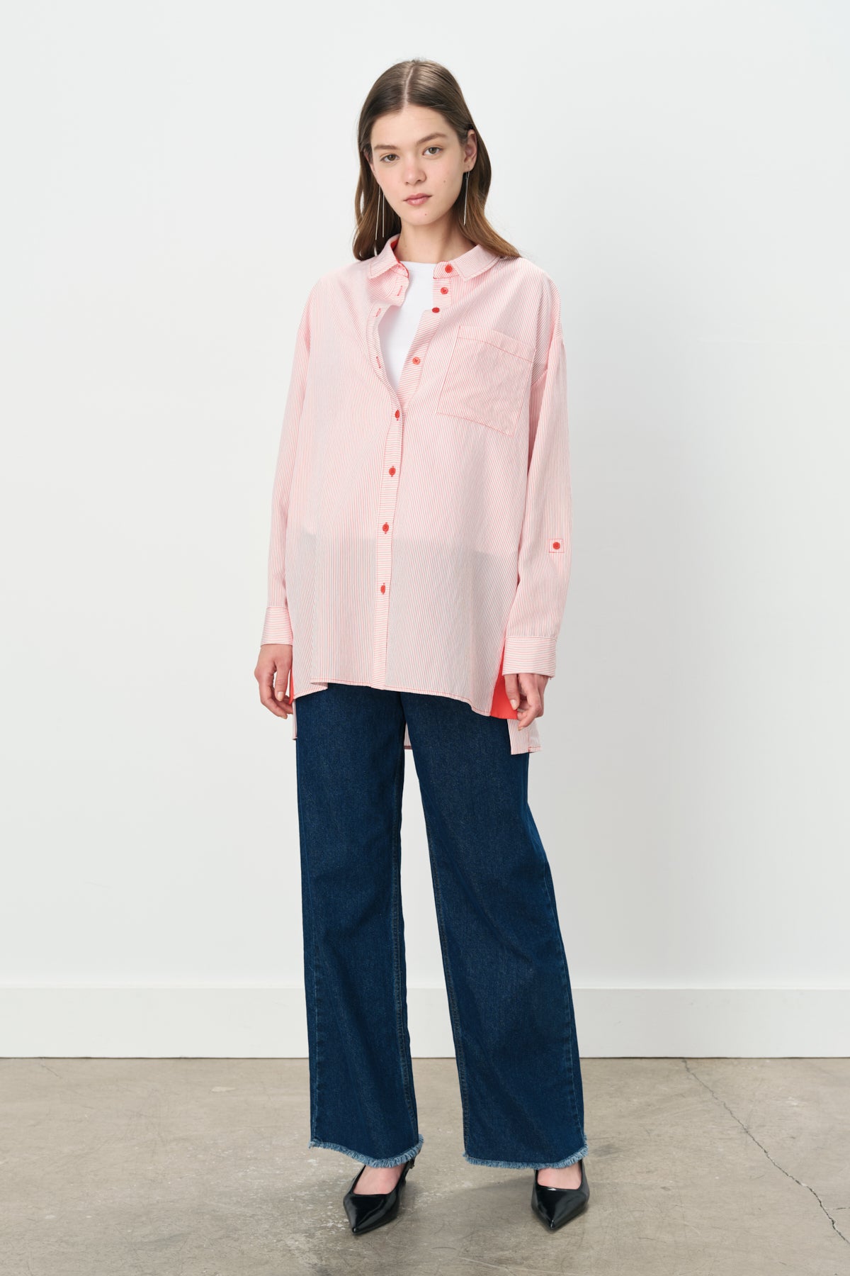 Viscose Tunic with Buttoned Side Seams - Red