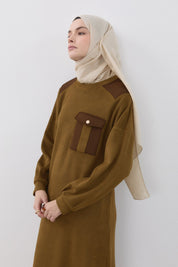 Yandan Fermuarlı Uzun Cupra Süet Tunik - Olive