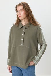 Knitted Tunic with Side Eggplant Garnish - Khaki