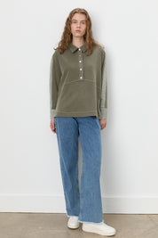 Knitted Tunic with Side Eggplant Garnish - Khaki