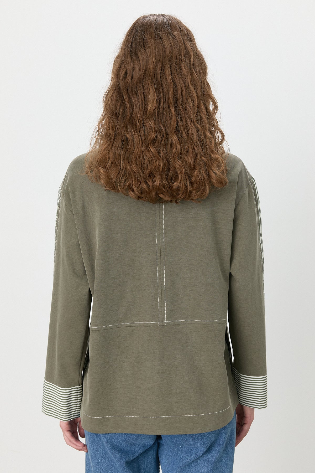 Knitted Tunic with Side Eggplant Garnish - Khaki