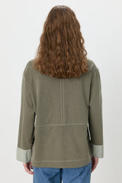 Knitted Tunic with Side Eggplant Garnish - Khaki