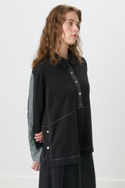 Knitted Tunic with Side Eggplant Garnish - Black