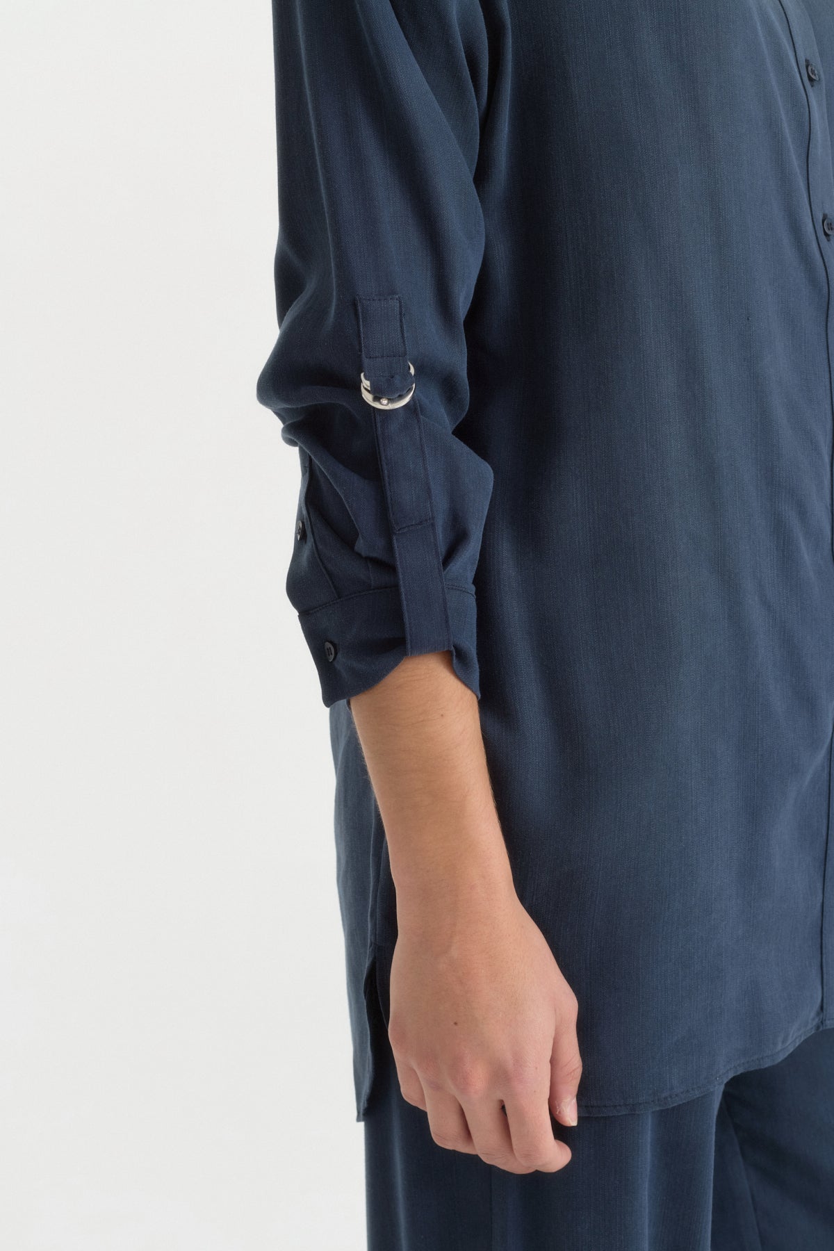 Yanları Asimetrik Detaylı Lyocell Pantolon Tunik Takım - Lacivert