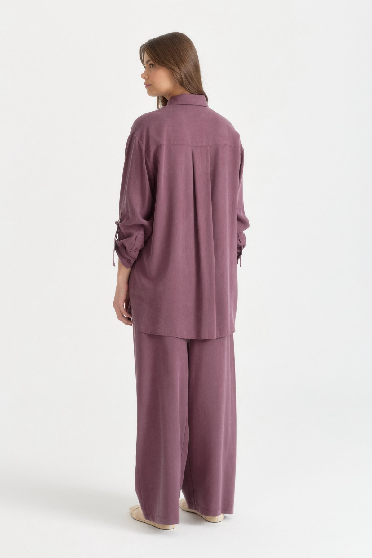 Lyocell Tunic Set with Asymmetric Side Details - Plum