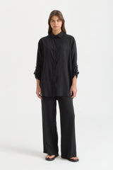 Asymmetrical Lyocell Tunic & Pants Set - Black